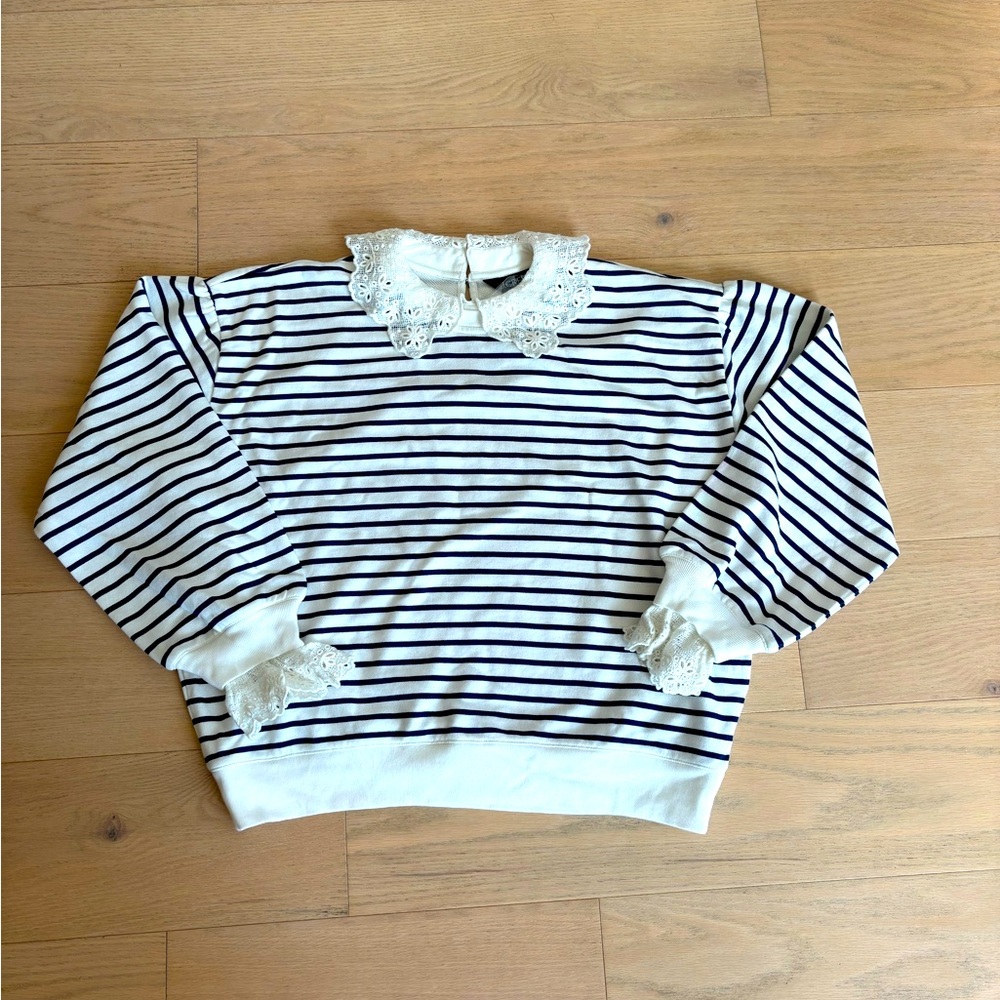 J.crew navy and white lace stripe top, size M, NWT